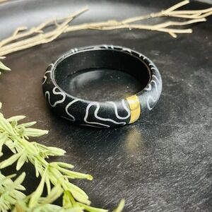 Vintage Satin‎ Wrapped Bangle Bracelet | Black Chunky Statement | 1980s 1990s